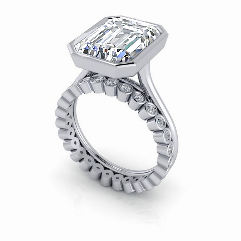 Emerald Cut Moissanite Engagement Ring Modern Bridal Set