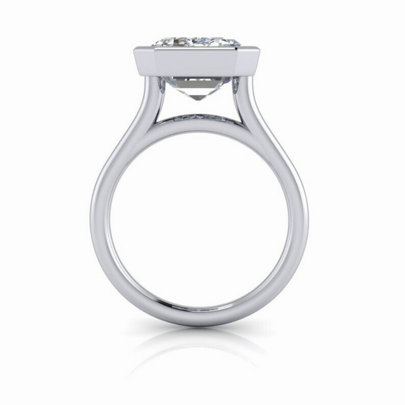 Emerald Cut Moissanite Engagement Ring Modern Bridal Set