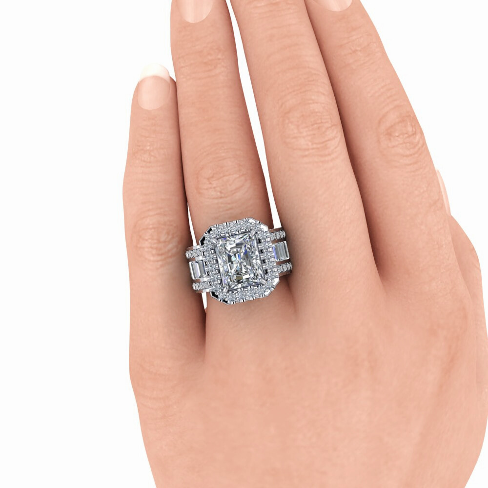 Lab Grown Diamond Ring, Radiant Cut Anniversary Wide Ring