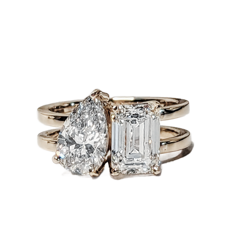 Lab Grown Diamond Engagement Ring Emerald & Pear Split Shank