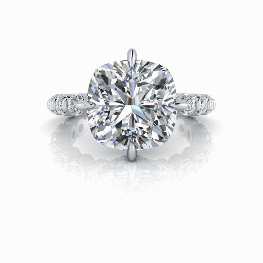 Cushion Cut Diamond Engagement Ring Set NSEW Thin Band 6CTW