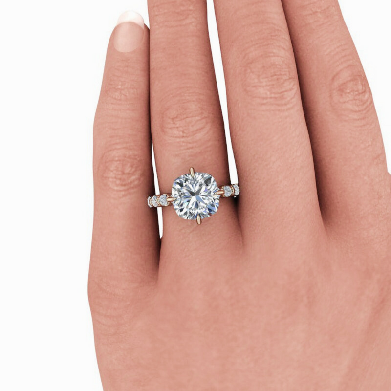 Cushion Cut Diamond Engagement Ring Set NSEW Thin Band 6CTW