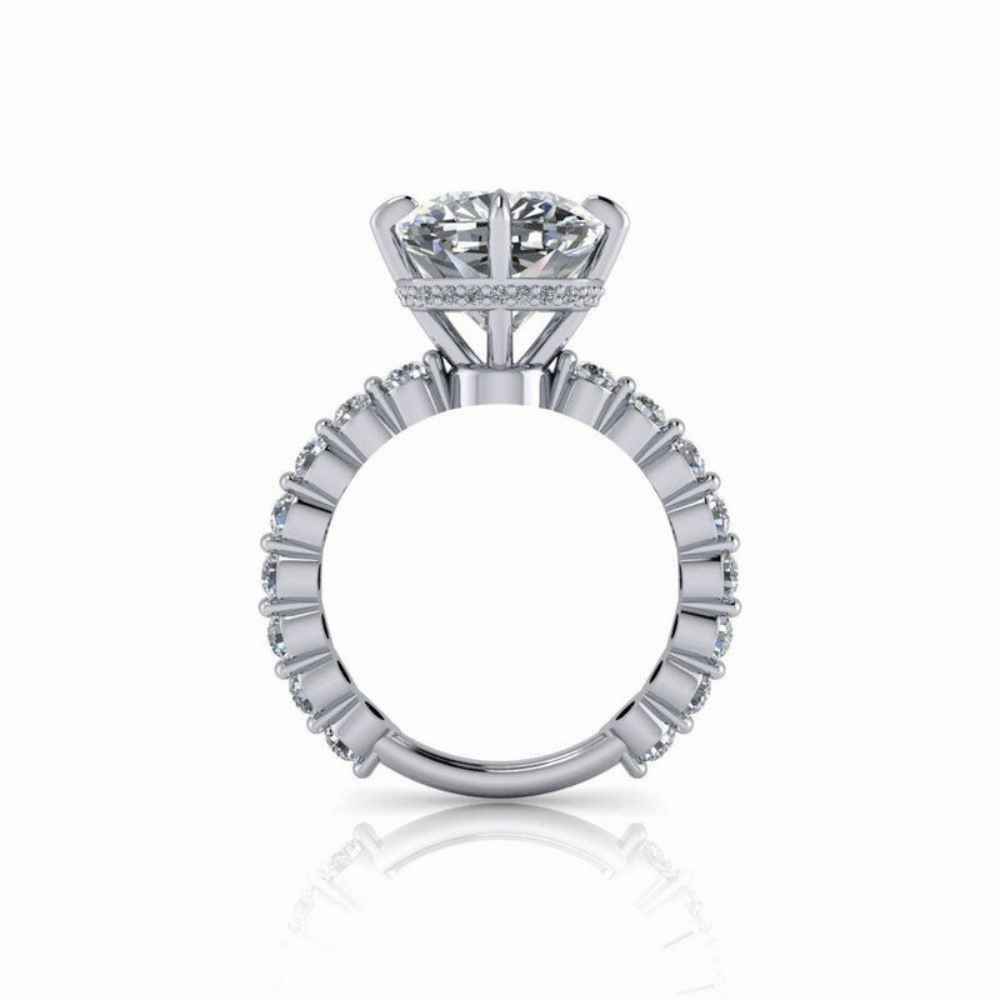 Cushion Cut Diamond Engagement Ring Set NSEW Thin Band 6CTW