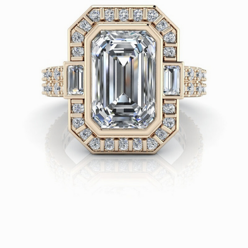 Lab Grown Diamond Engagement Ring Emerald Cut Vintage Style