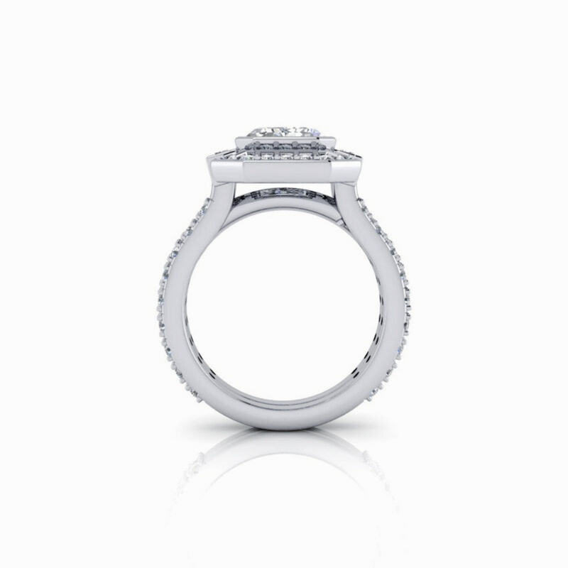 Lab Grown Diamond Engagement Ring Emerald Cut Vintage Style