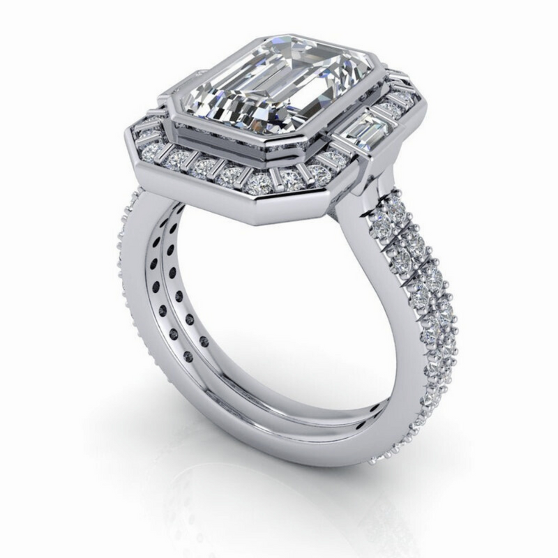 Lab Grown Diamond Engagement Ring Emerald Cut Vintage Style