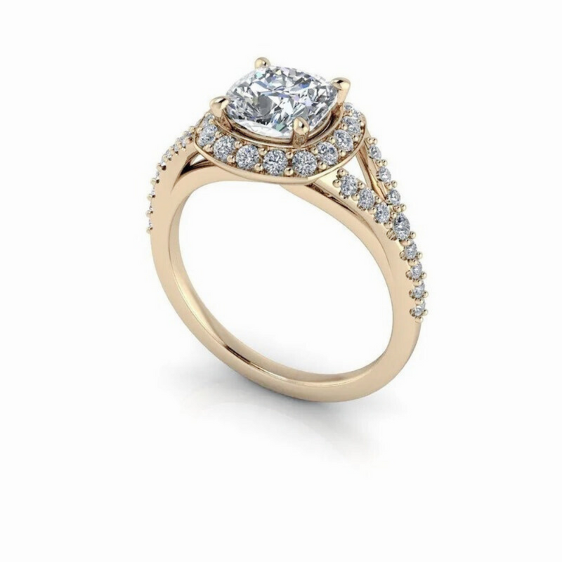 Cushion Cut Lab Grown Diamond Engagement Ring Split Shank