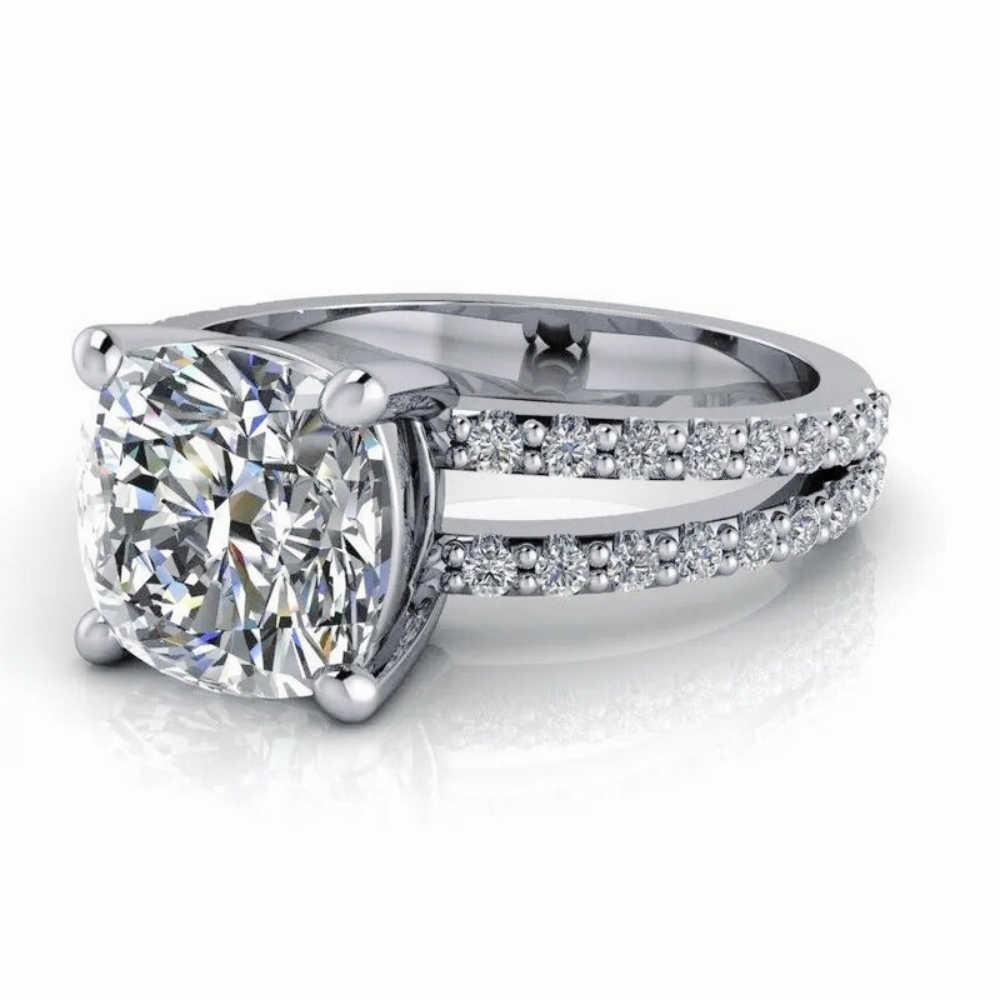 Lab Grown Diamond Ring Split Shank Cushion Cut-Custom Rings