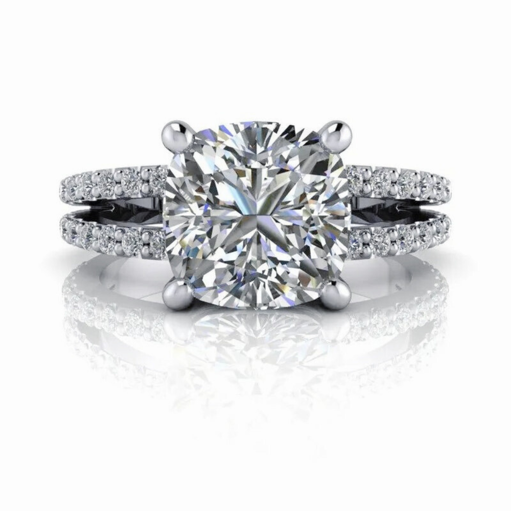 Lab Grown Diamond Ring Split Shank Cushion Cut-Custom Rings