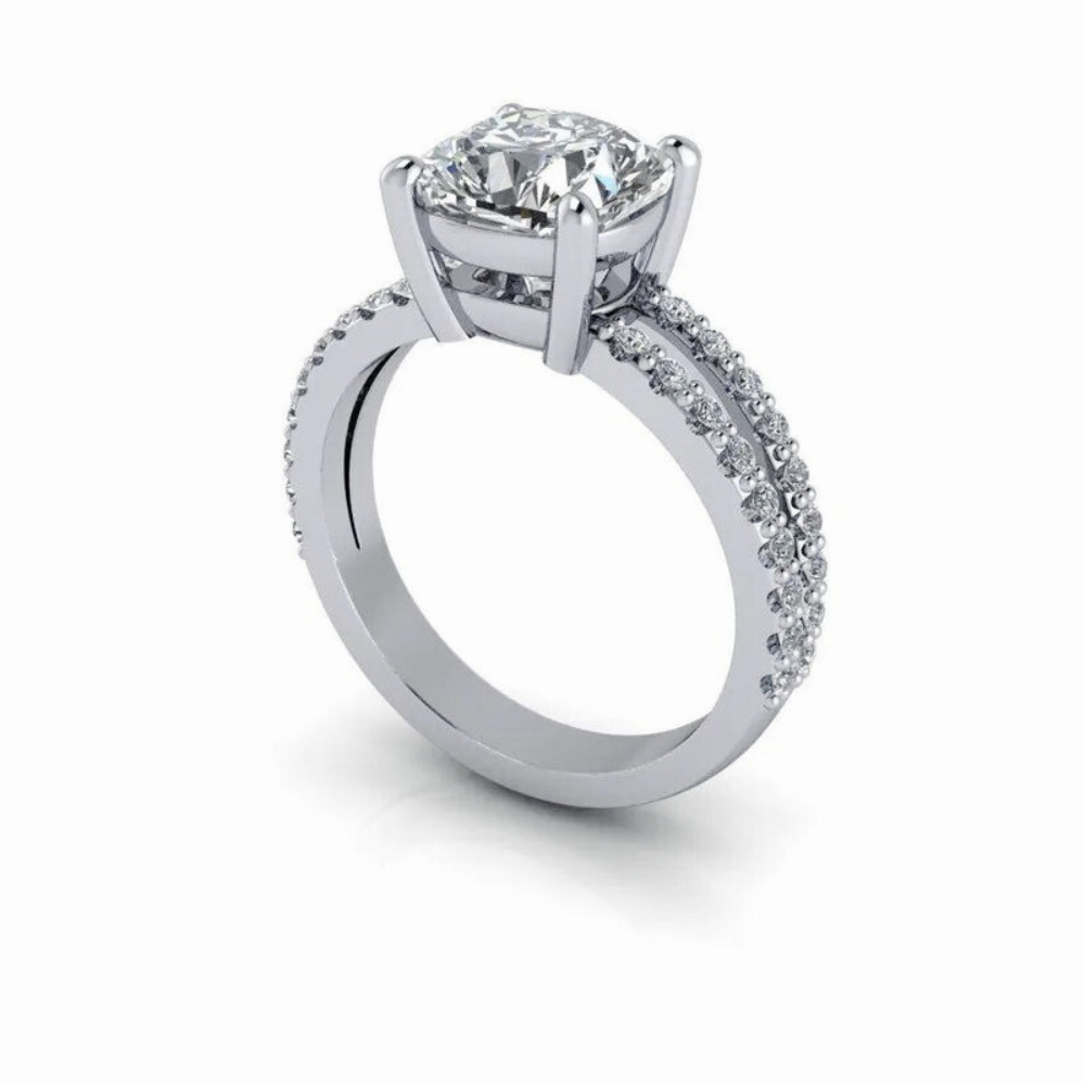 Lab Grown Diamond Ring Split Shank Cushion Cut-Custom Rings