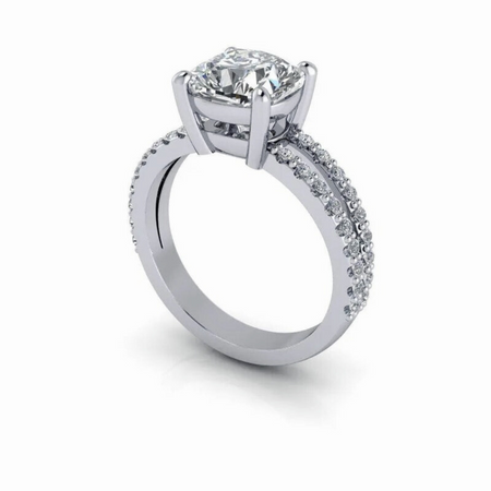 Lab Grown Diamond Ring Split Shank Cushion Cut-Custom Rings