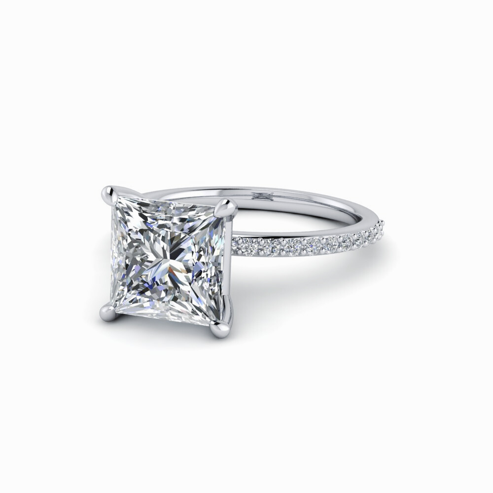 Princess Cut Lab Grown Diamond Ring Thin Band 4-Prong