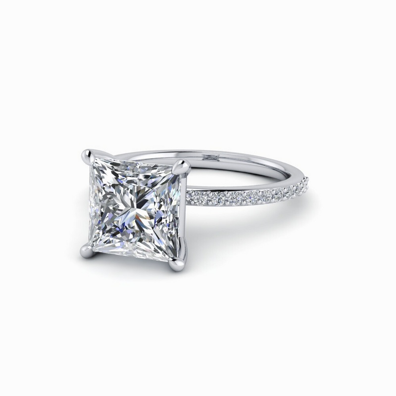 Princess Cut Lab Grown Diamond Ring Thin Band 4-Prong