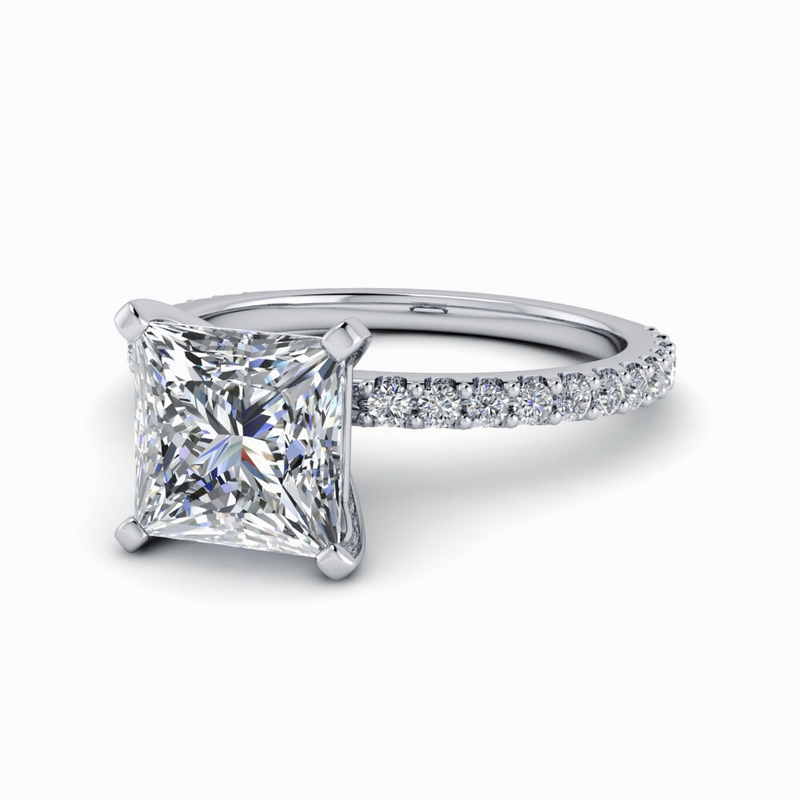 Princess Cut Lab Grown Diamond Ring Scalloped Band 2.30CTW