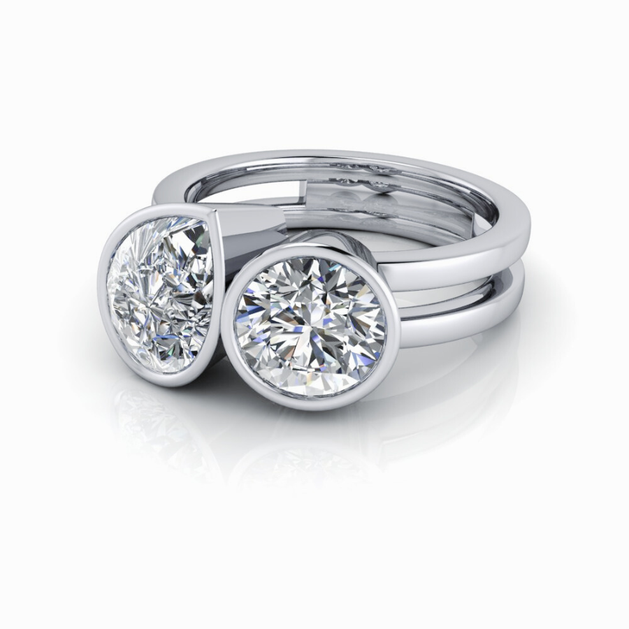 Toi Et Moi Lab Grown Diamond Ring Bezel Set Pear & Round