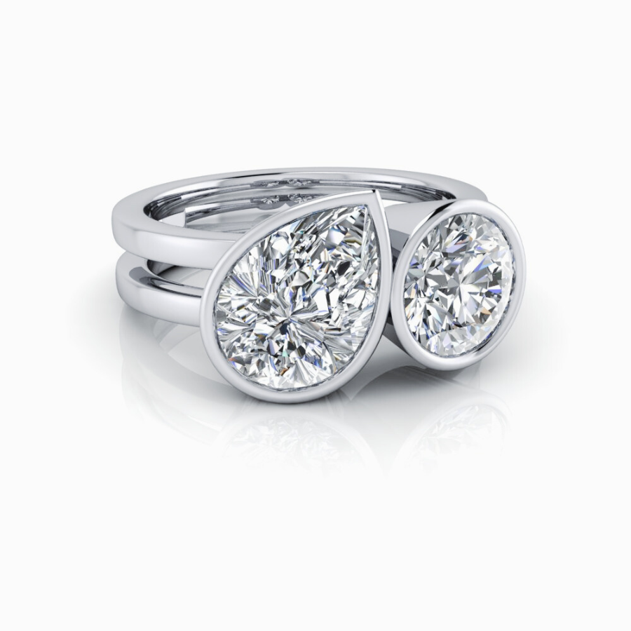 Toi Et Moi Lab Grown Diamond Ring Bezel Set Pear & Round