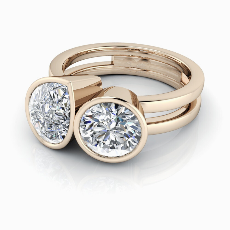 Toi Et Moi Lab Grown Diamond Ring Bezel Set Pear & Round