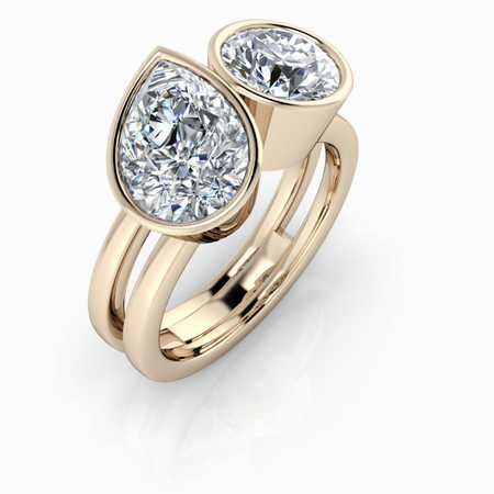 Toi Et Moi Lab Grown Diamond Ring Bezel Set Pear & Round