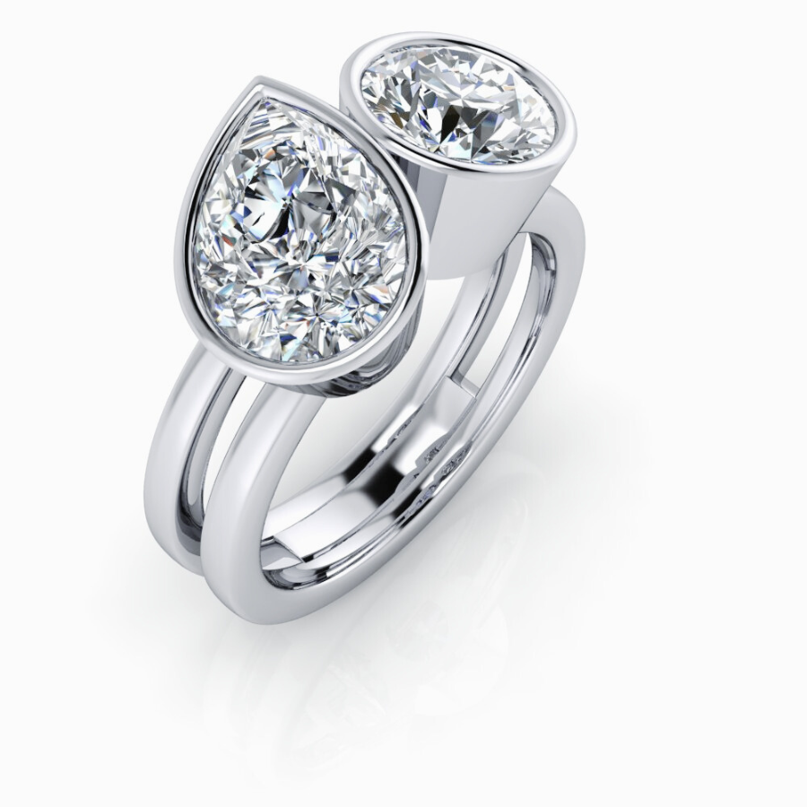 Toi Et Moi Lab Grown Diamond Ring Bezel Set Pear & Round