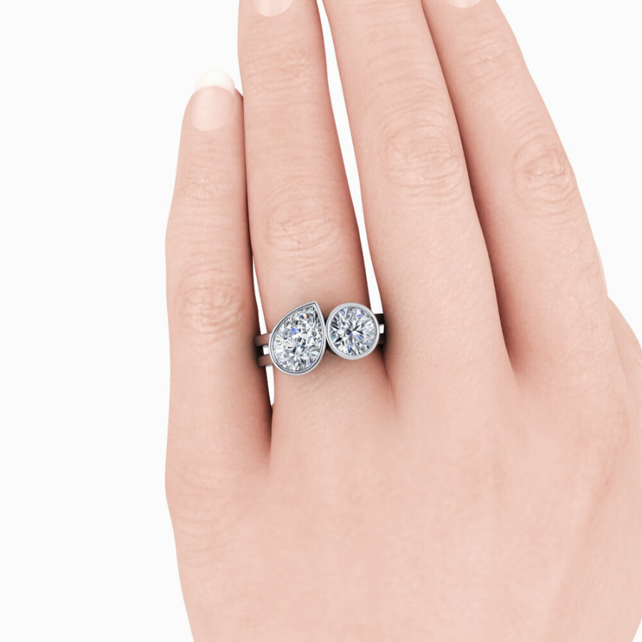 Toi Et Moi Lab Grown Diamond Ring Bezel Set Pear & Round