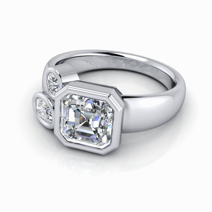 Multi-Stone Asscher Anniversary Diamond Ring Bezel Set