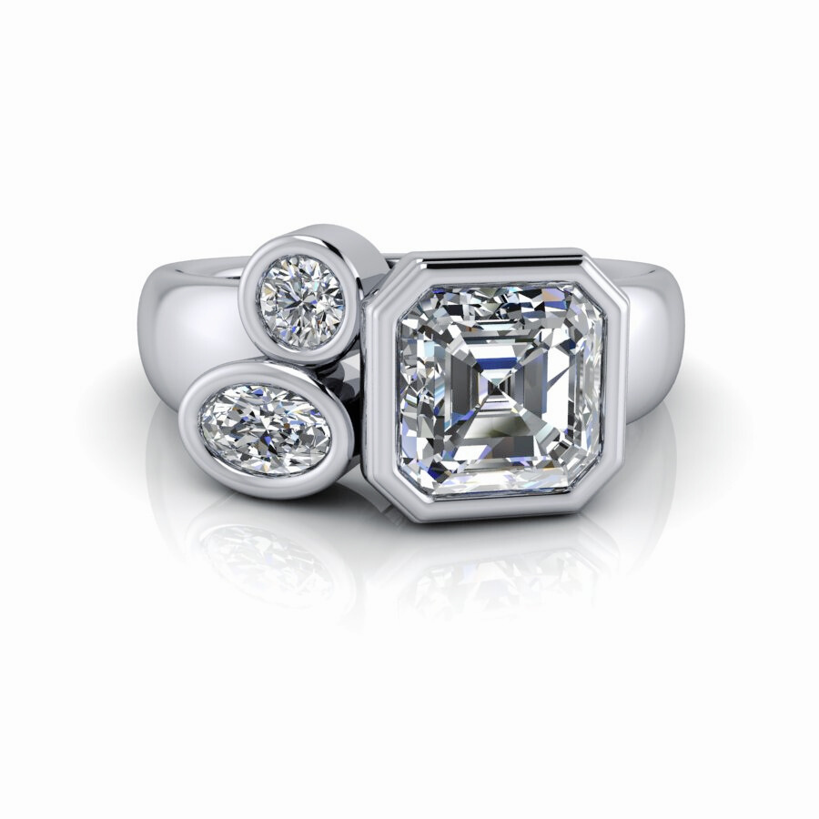 Multi-Stone Asscher Anniversary Diamond Ring Bezel Set