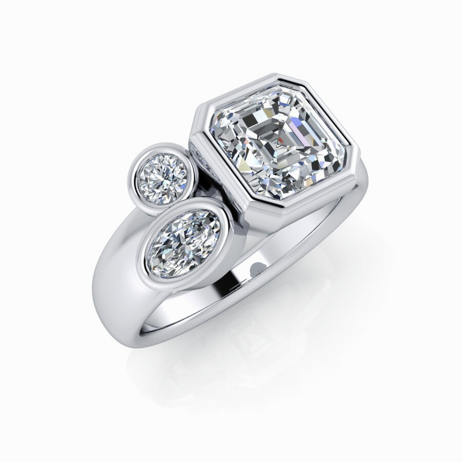 Multi-Stone Asscher Anniversary Diamond Ring Bezel Set