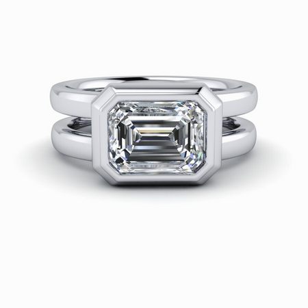 Emerald Cut Lab Grown Diamond Ring Bezel Set Split Shank