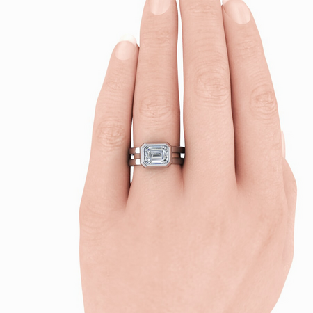 Emerald Cut Lab Grown Diamond Ring Bezel Set Split Shank