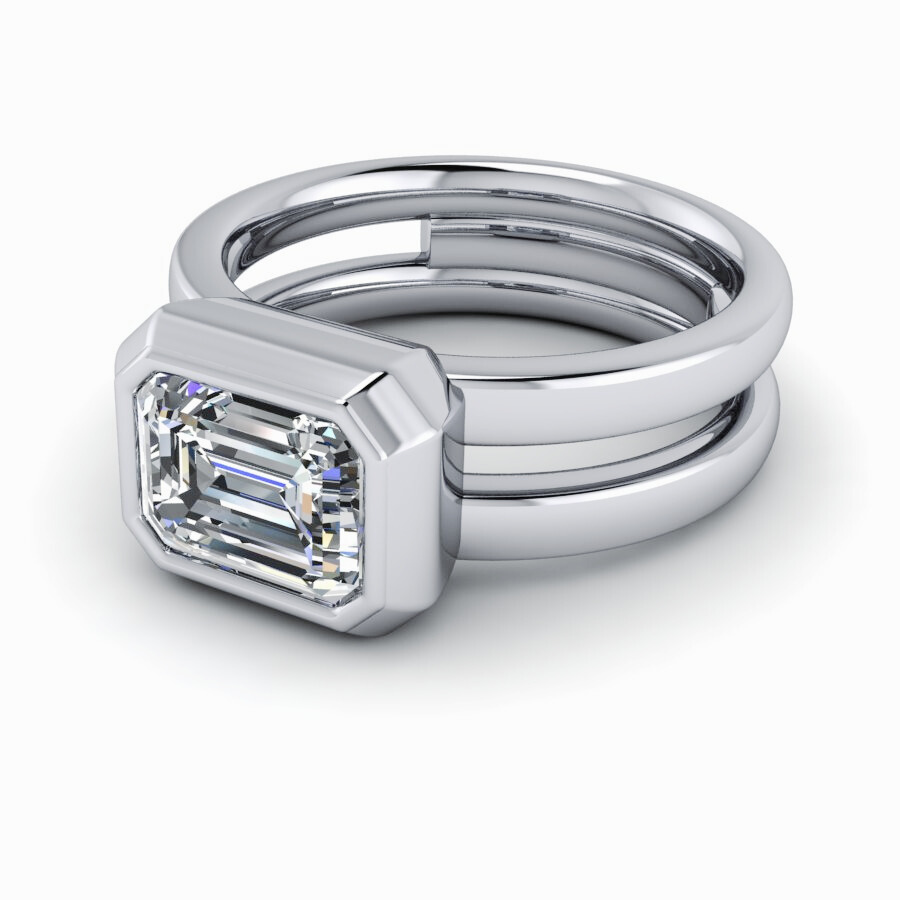 Emerald Cut Lab Grown Diamond Ring Bezel Set Split Shank