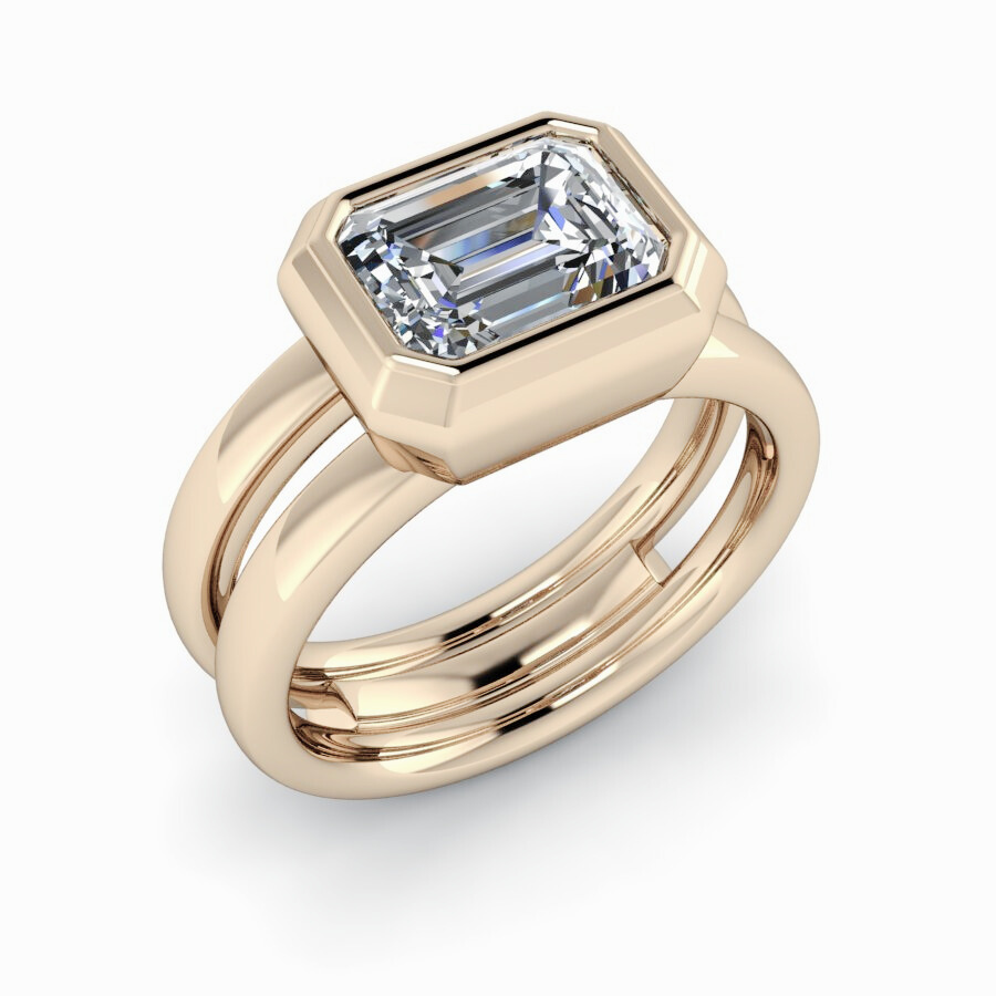 Emerald Cut Lab Grown Diamond Ring Bezel Set Split Shank