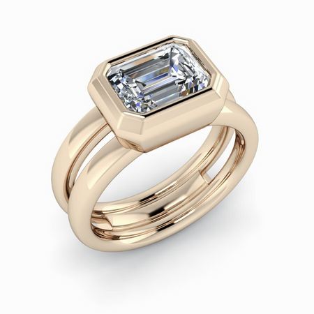 Emerald Cut Lab Grown Diamond Ring Bezel Set Split Shank