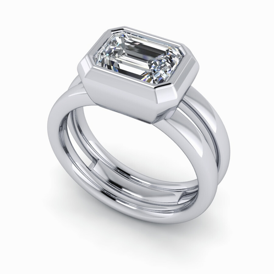 Emerald Cut Lab Grown Diamond Ring Bezel Set Split Shank