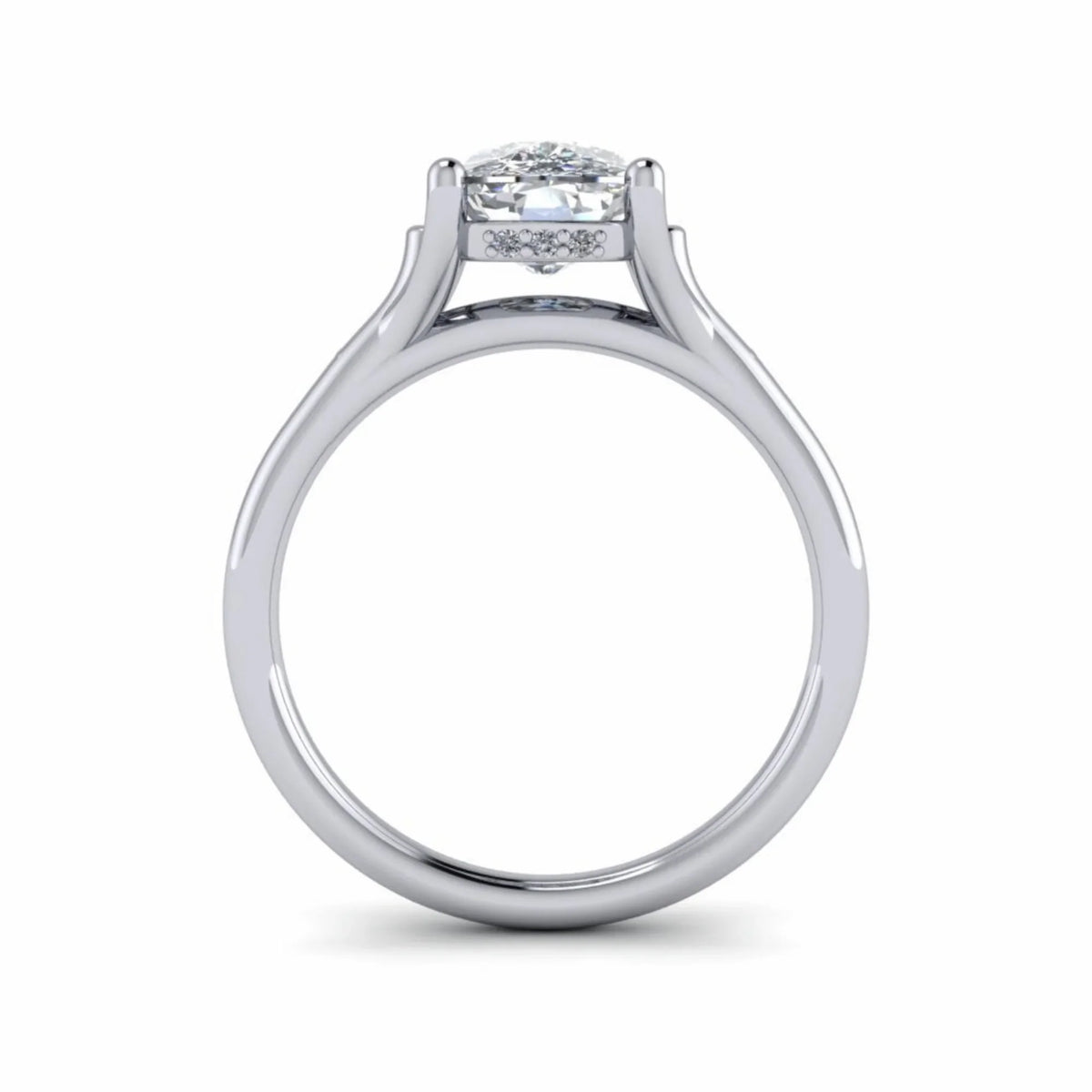 Custom white gold engagement ring with round center diamond and side accent stones