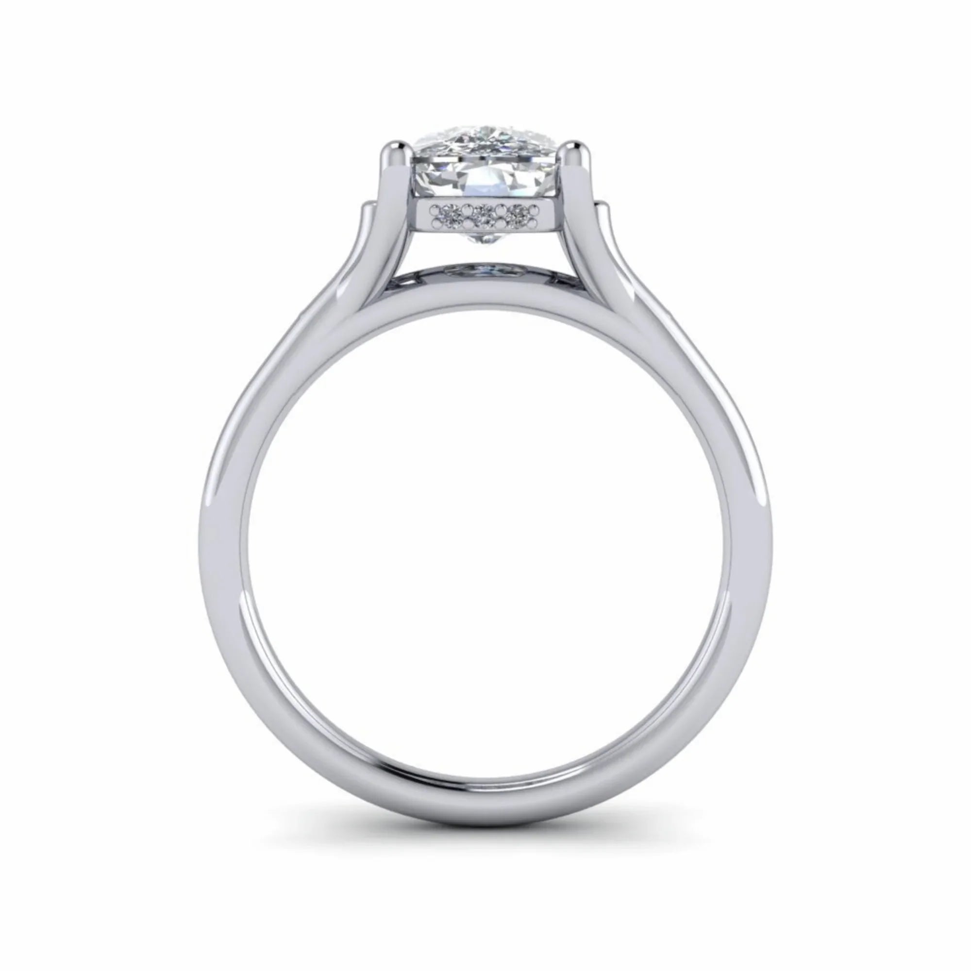 Custom white gold engagement ring with round center diamond and side accent stones