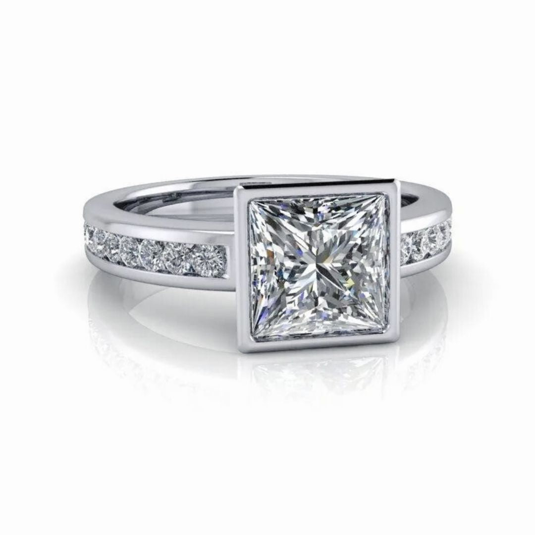 Princess Cut Lab Grown Diamond Engagement Ring Bezel Set