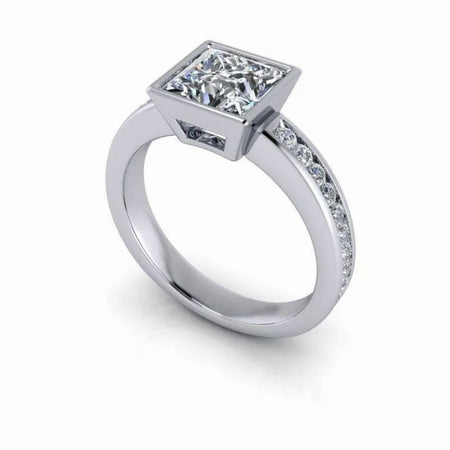 Princess Cut Lab Grown Diamond Engagement Ring Bezel Set