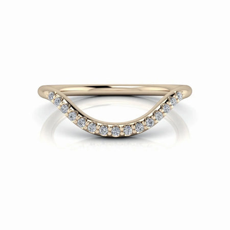 Curved gold band with pavé diamonds, custom stacking wedding or engagement ring