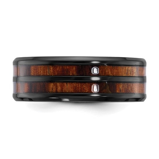 Black Zirconium Men's Ring Wood Inlay