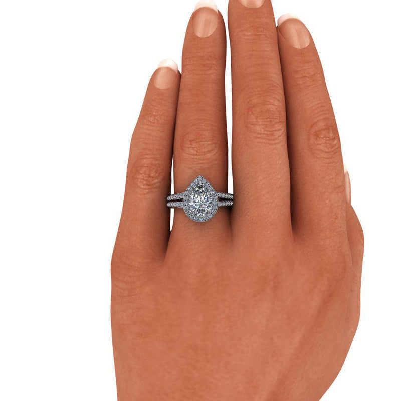 Pear Lab Grown Diamond Engagement Ring Split Shank Halo
