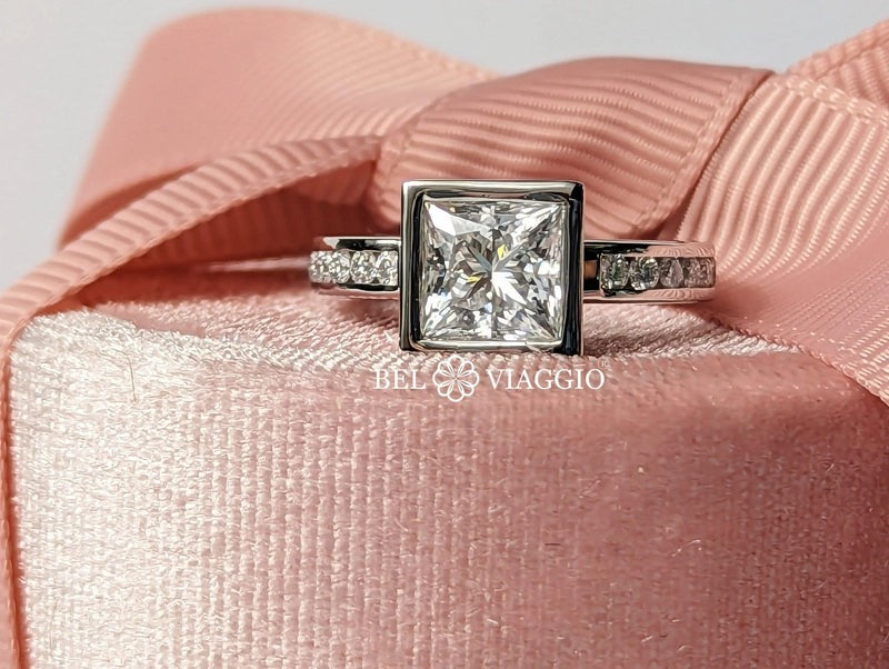 Princess Cut Lab Grown Diamond Engagement Ring Bezel Set