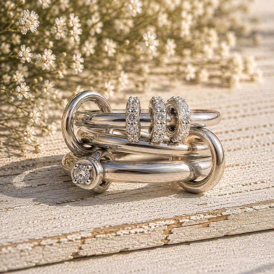 Delta Connected Ring Set Lab Diamond Charms