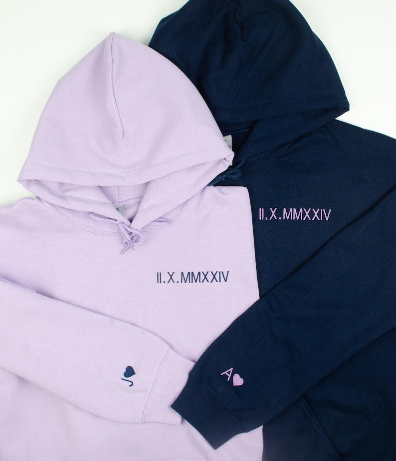 Roman Numeral Mr. & Mrs. Embroidered Hoodie