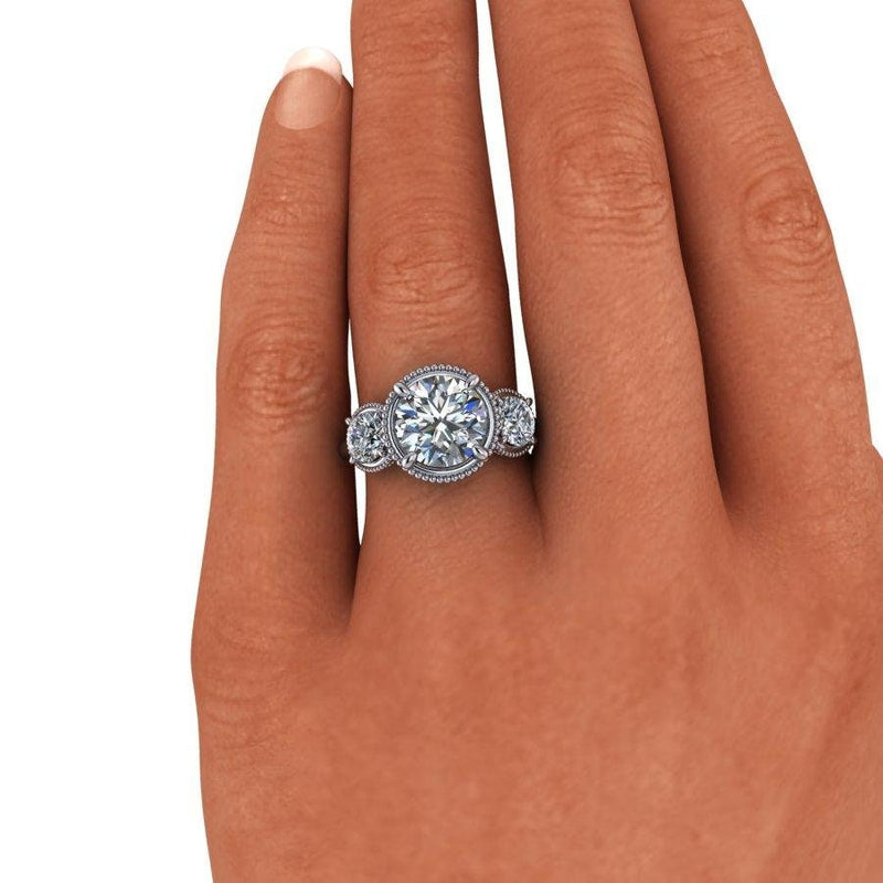 Moissanite Three Stone Anniversary Ring- Silver/Ring Size 6.5