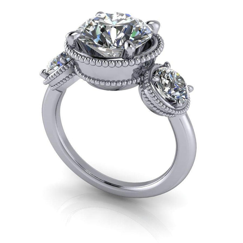 Moissanite Three Stone Anniversary Ring- Silver/Ring Size 6.5