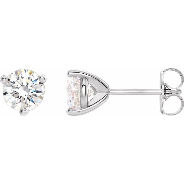 Round solitaire diamond stud earrings in white gold with secure backings