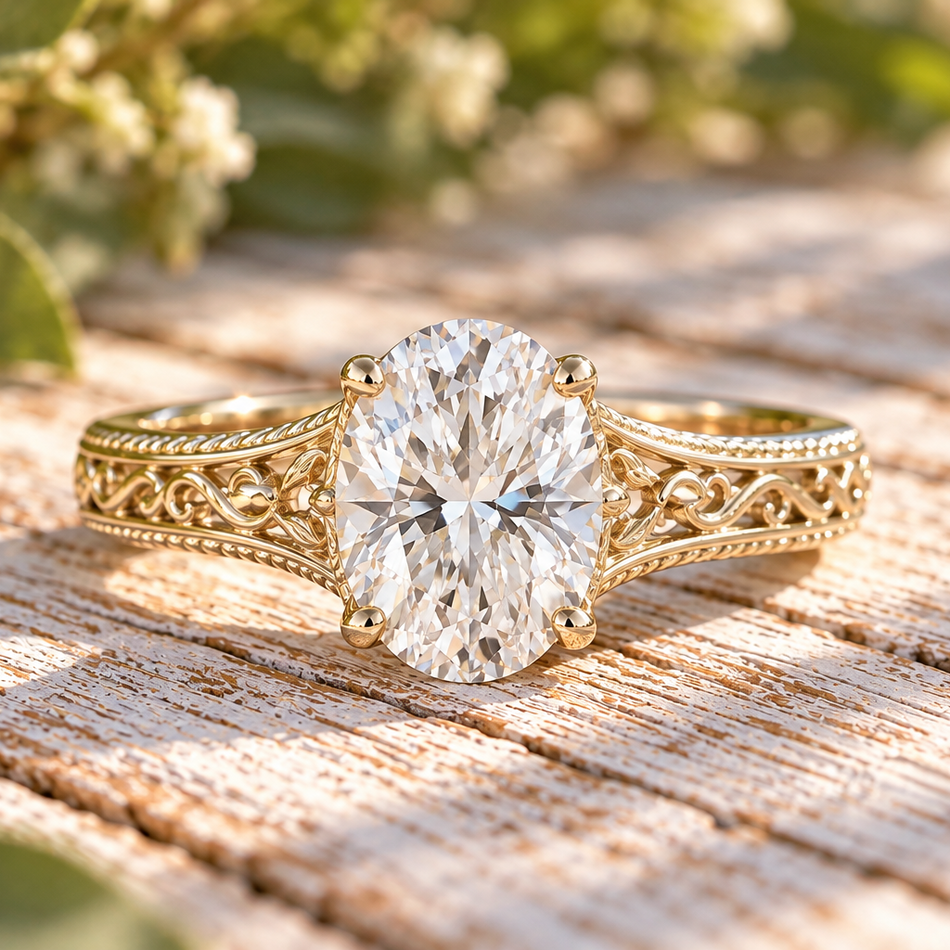 Ornate Solitaire Oval Engagement Ring 2.25 ctw
