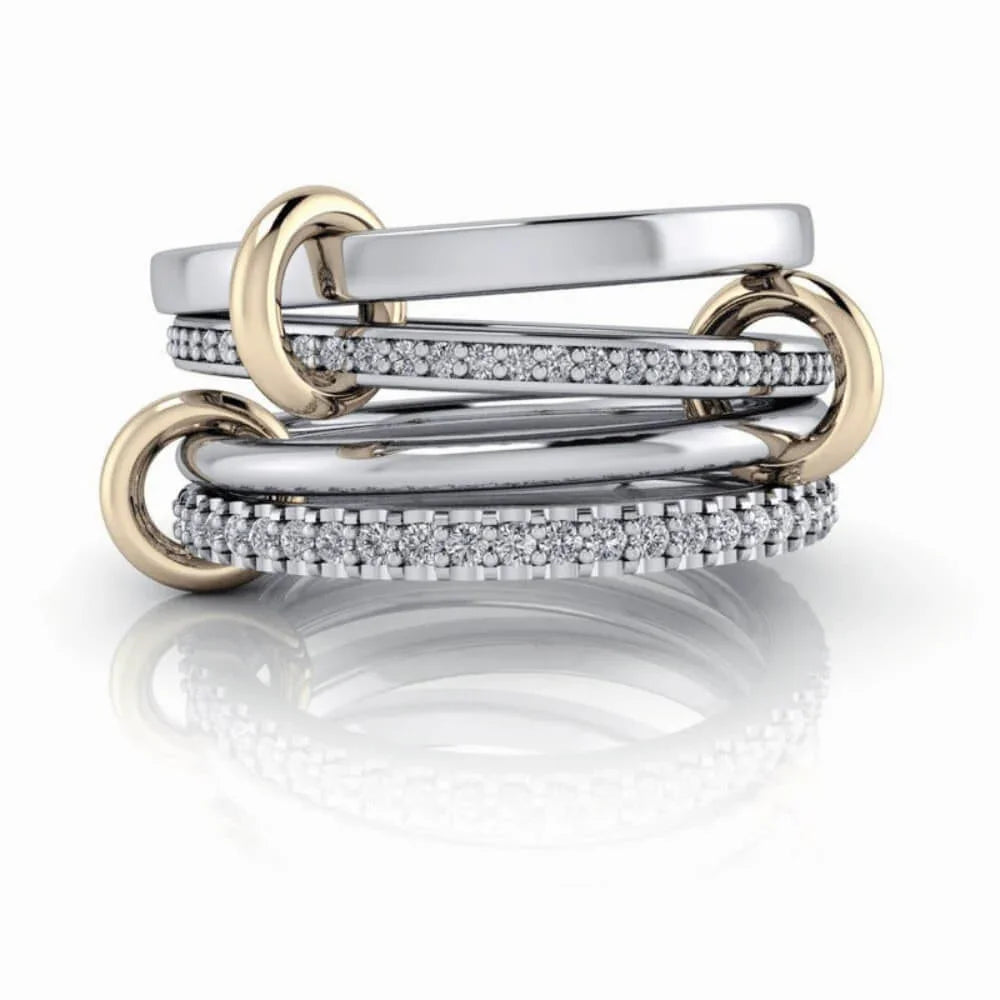 Diamond Connected Rings, Gold Stacking Rings, Fashion Rings – Bel