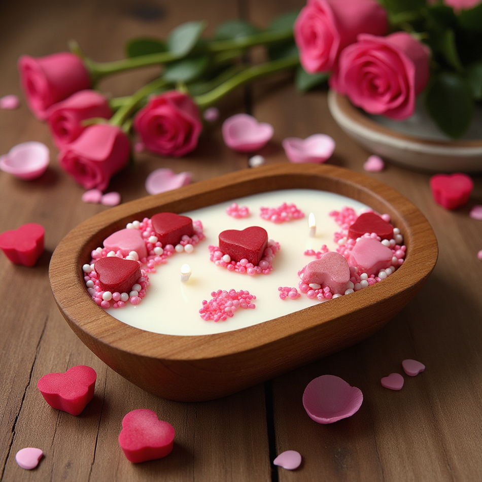 Valentine's Candle Wood Dough Bowl