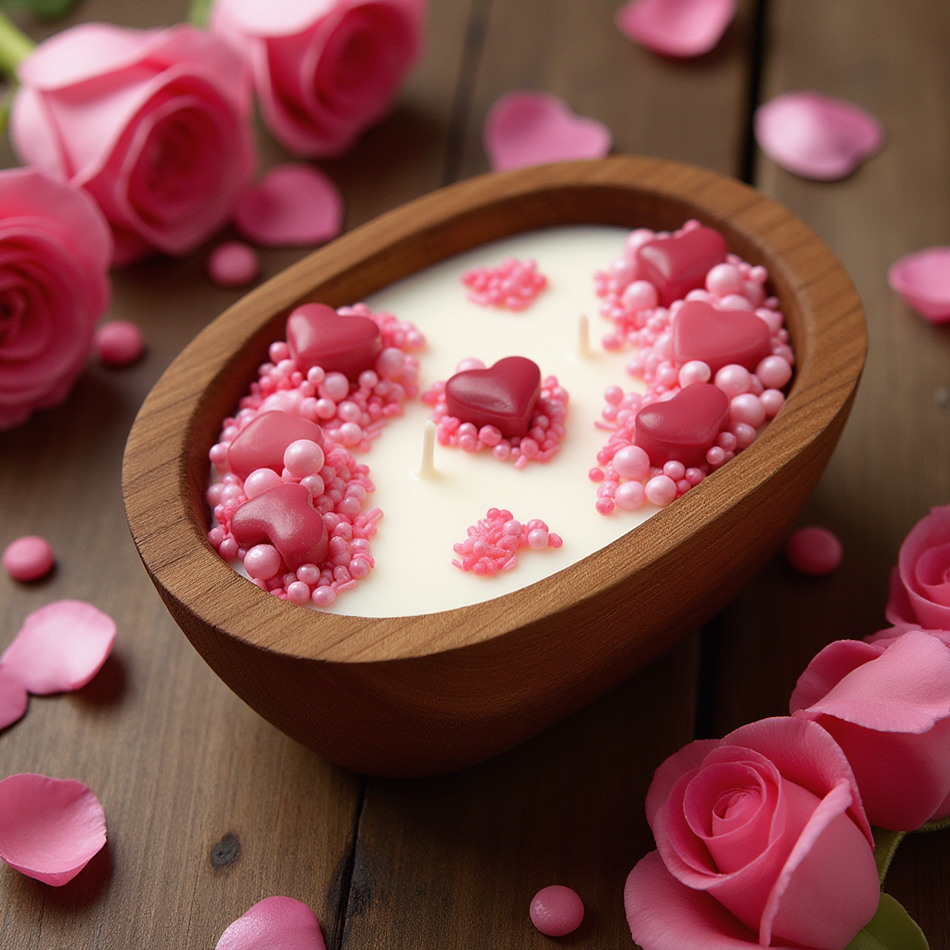 Valentine's Candle Wood Dough Bowl